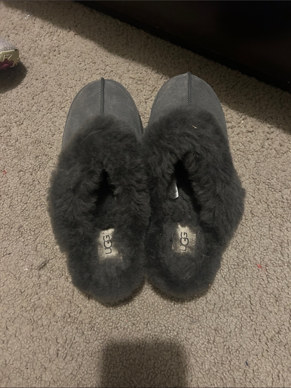 UGG Black Suede Shearling Lined Slippers